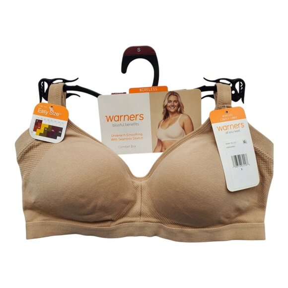 NWT Warners SZ S Beige Blissful Benefits Underarm-Smoothing Stretch Wireless Bra - Picture 2 of 8